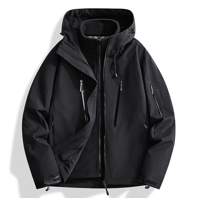 Men's two-in-one softshell outdoor jacket with detachable fleece inner jacket and waterproof zippers Chichicherry