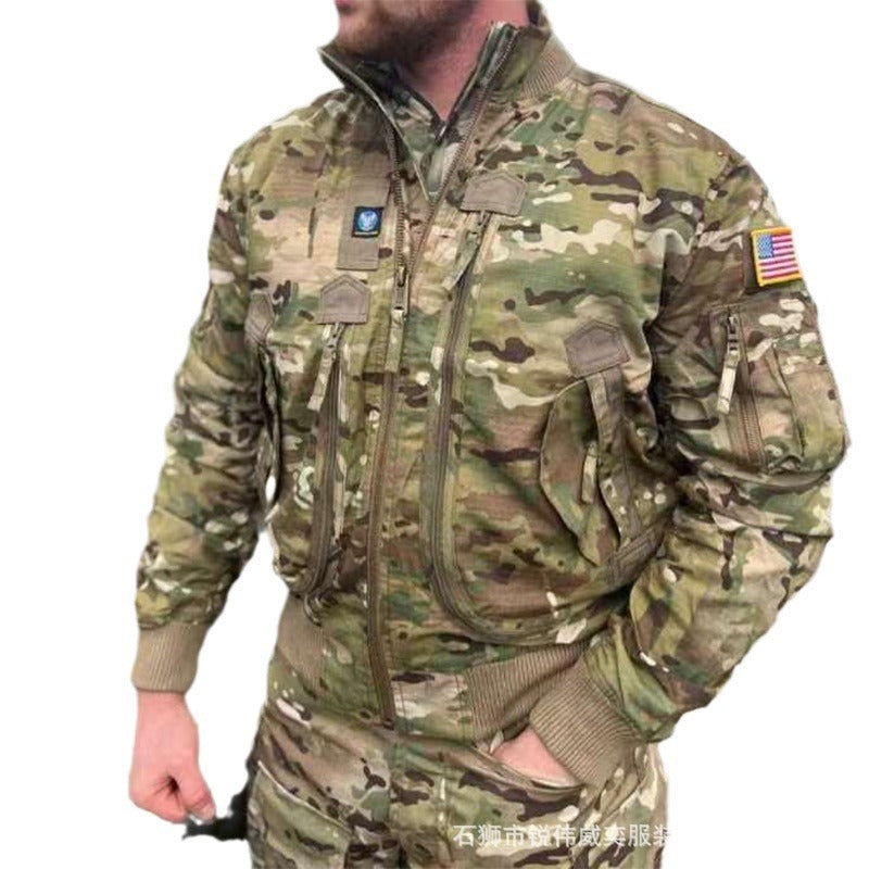 Men's Tactical-Style Camo Bomber Jacket with Multiple Pockets and Ribbed Cuffs Chichicherry