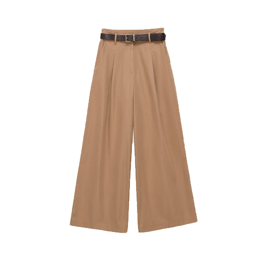 Women's culotte-inspired high-waist palazzo pants with crease and waist belt Chichicherry