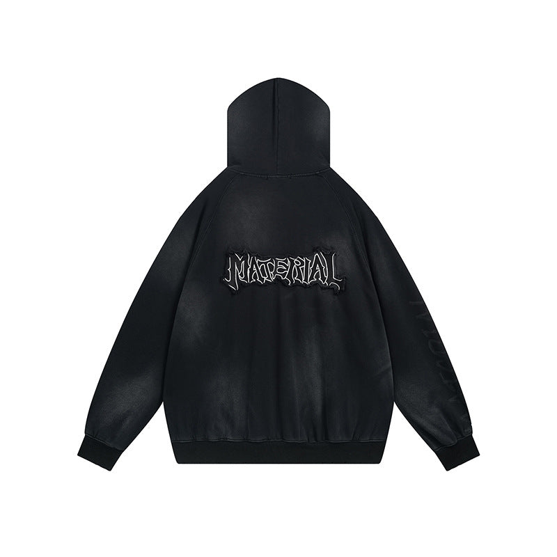 Unisex Oversize Hoodie with Vintage Tie Dye, Gothic Print and Raglan Sleeves Chichicherry