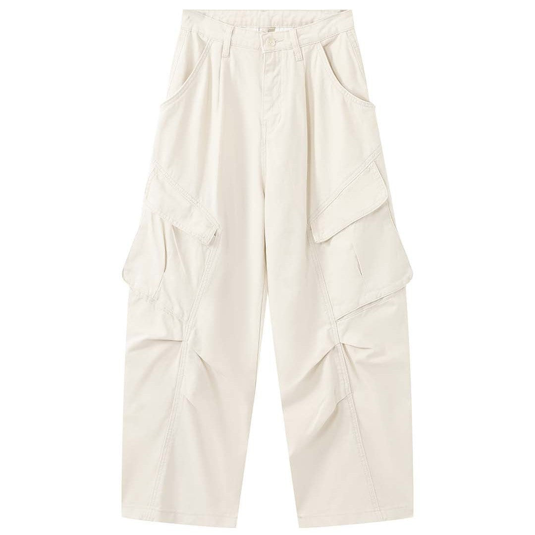 Women's Utility Baggy Pants with Asymmetric Flap Pockets and High Waist Chichicherry