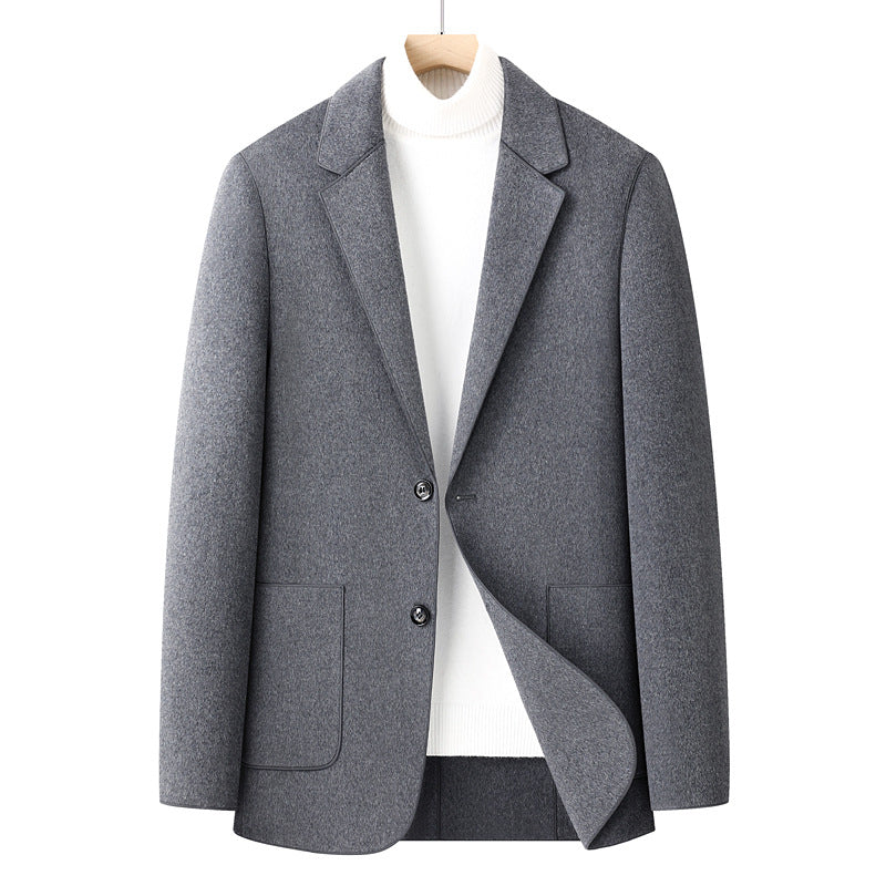 Men's Single-Breasted Wool Blend Blazer with Thermal Lining and Patch Pockets Chichicherry