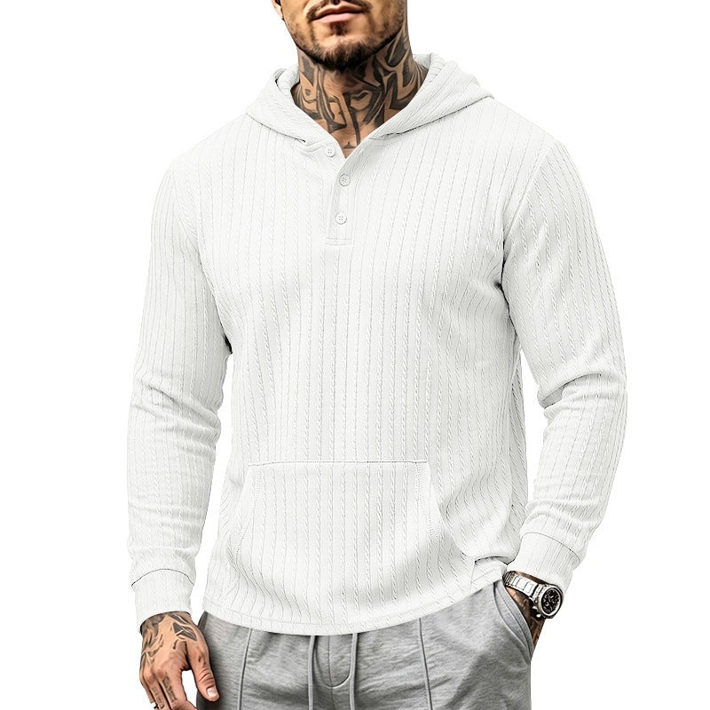 Men's hoodie with waffle texture, Henley placket and kangaroo pocket Chichicherry