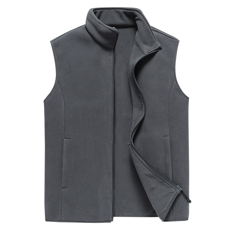 Men's Sleeveless Microfleece Vest with Stand-Up Collar and Concealed Two-Way Zip Chichicherry