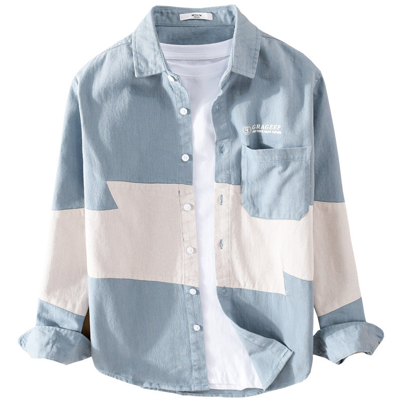 Men's color block overshirt made of cotton blend with chest pocket and relaxed fit Chichicherry
