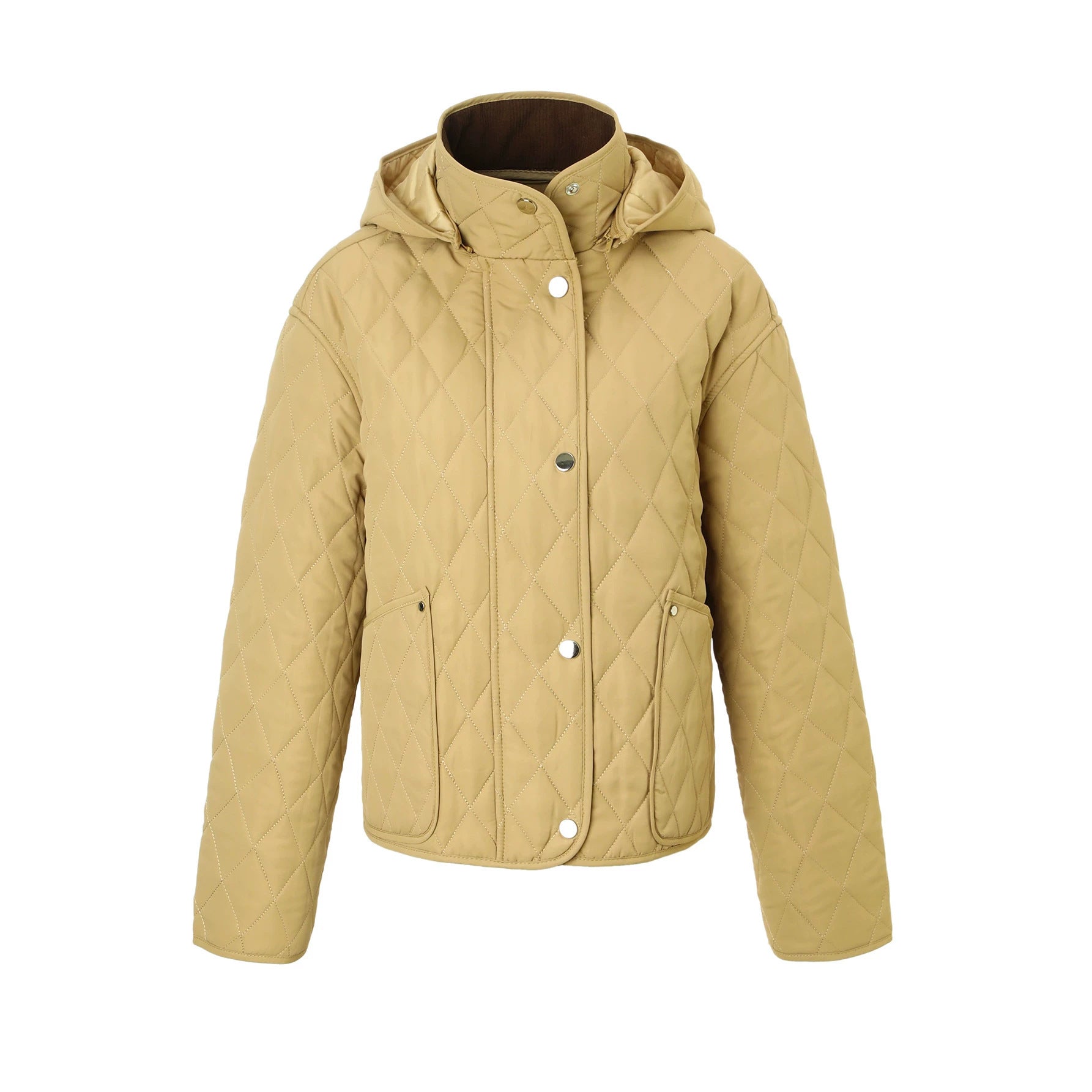 Women’s quilted jacket with hood, quilted diamond structure and flap pockets Chichicherry