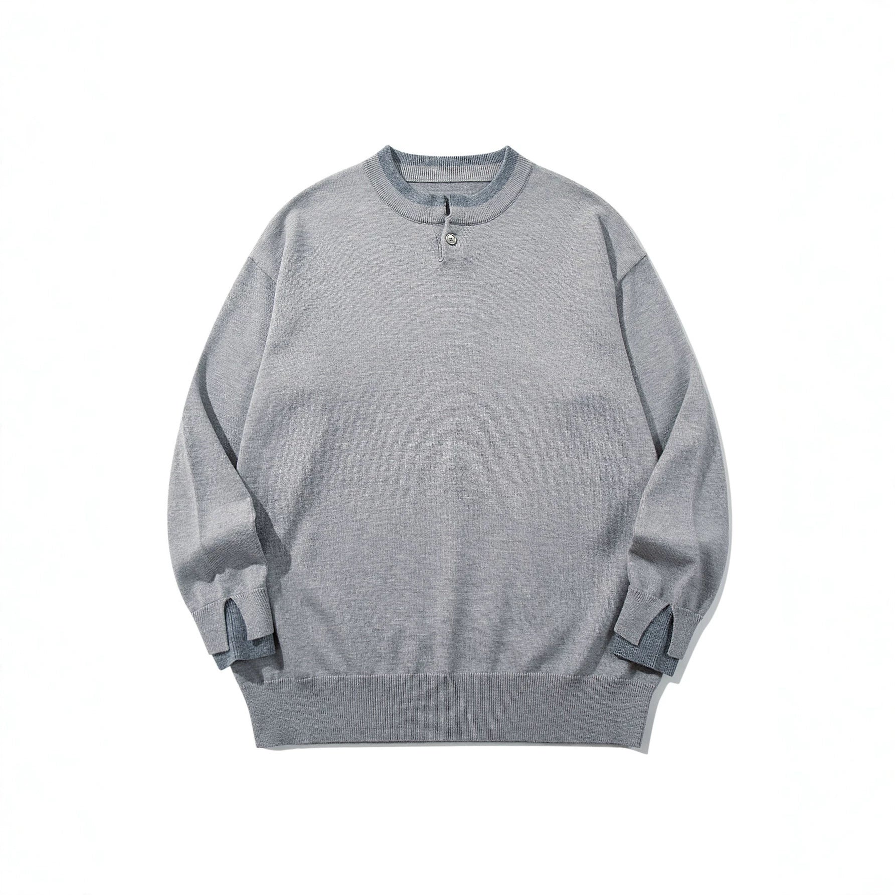 Unisex Oversized Knit Sweater with Short Henley Button Placket and Thumbhole Cuffs Chichicherry