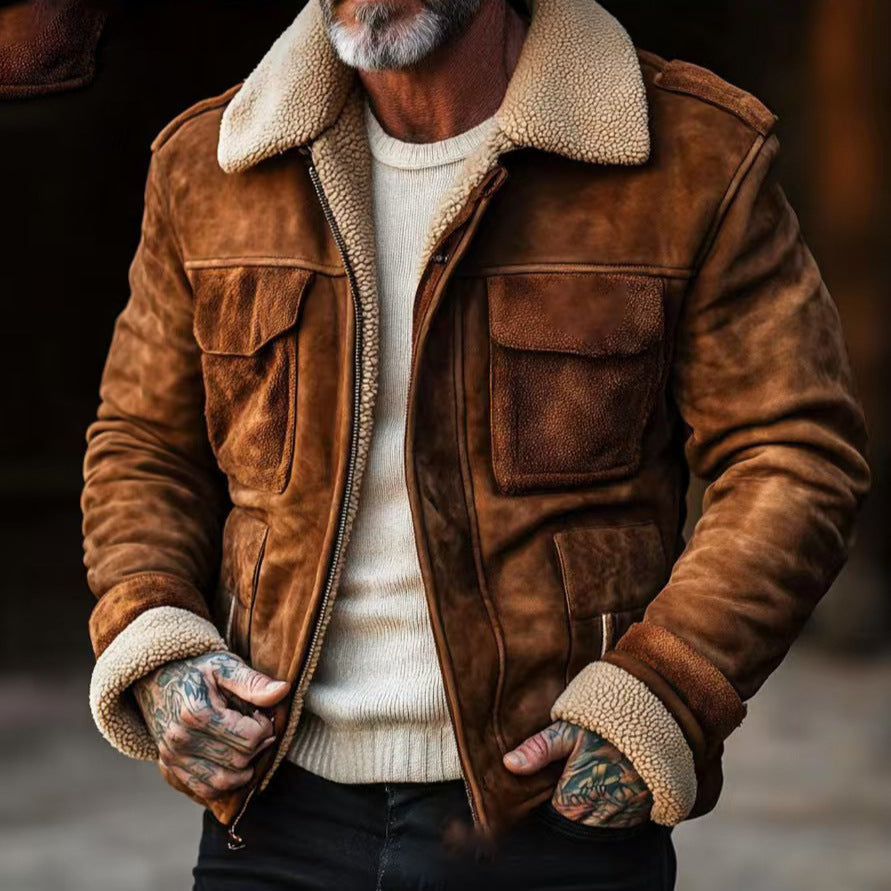 Men's Lambskin Imitation Pilot Jacket in Vintage Leather Look Chichicherry