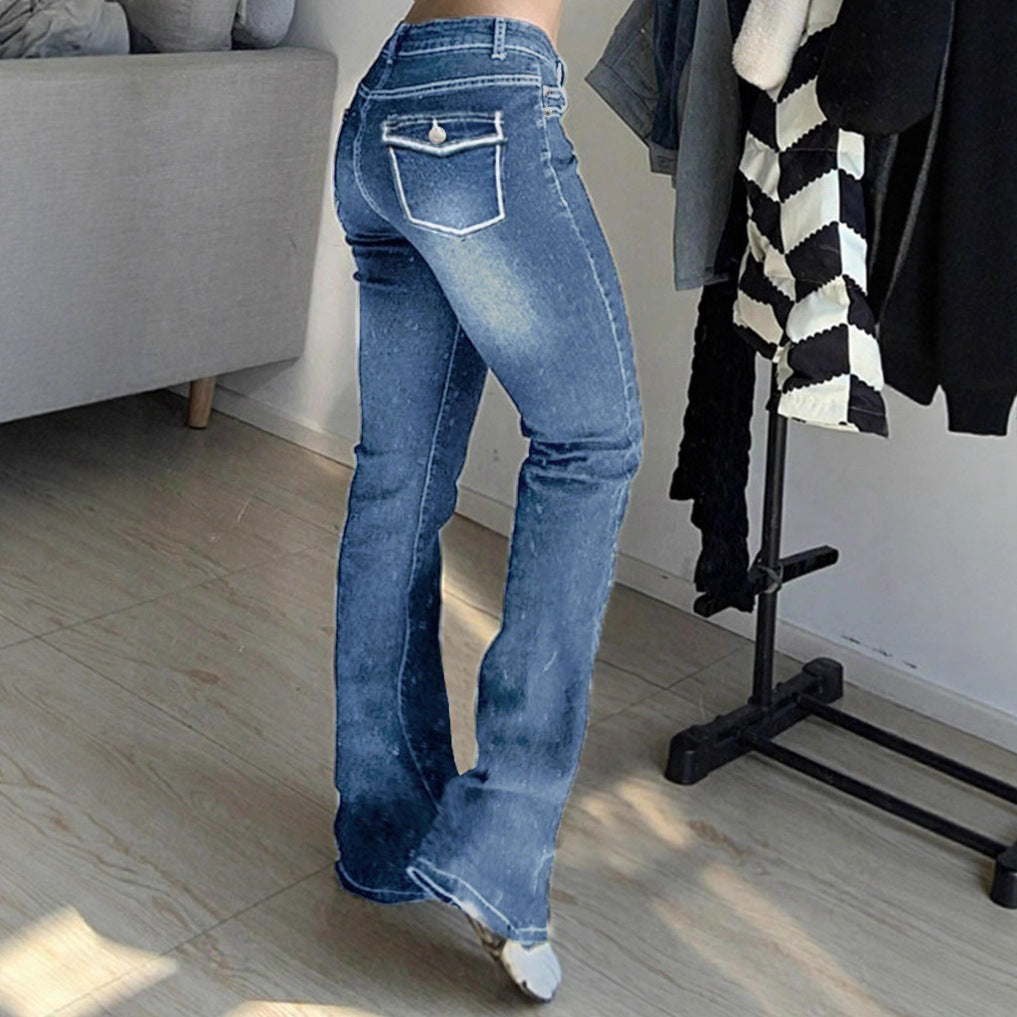 Women's high-waisted flared denim pants with sculpting fit and extended leg Chichicherry