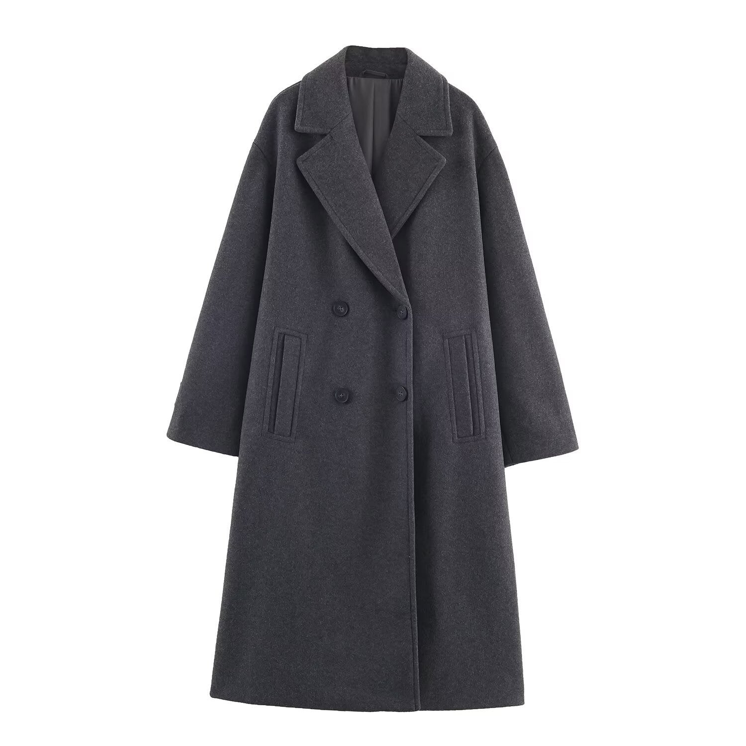 Women's Double-Breasted Oversized Coat with Notched Lapels and In-seam Pockets Chichicherry