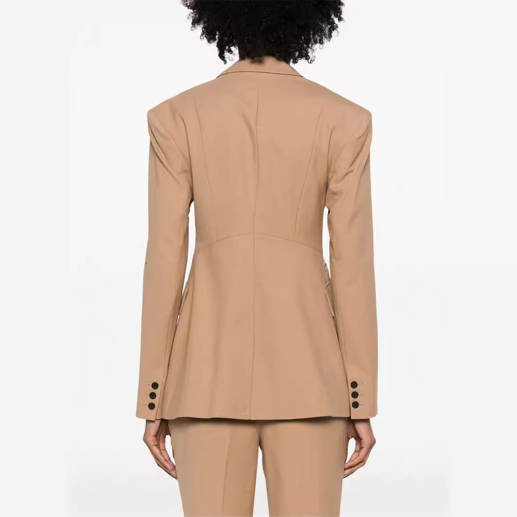 Women Two-Piece Tailored Double-Breasted Blazer Trousers Suit with Flared Palazzo Pants Chichicherry