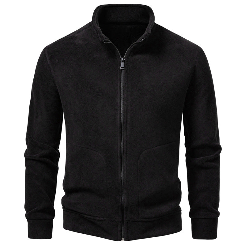 Men's Slim-Fit Fleece Jacket with Stand-Up Collar, Full-Length Zipper and Pockets Chichicherry