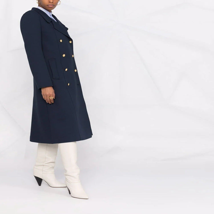 Women's Tailored A-Line Coat with Double Breasted and Distinctive Metal Buttons Chichicherry