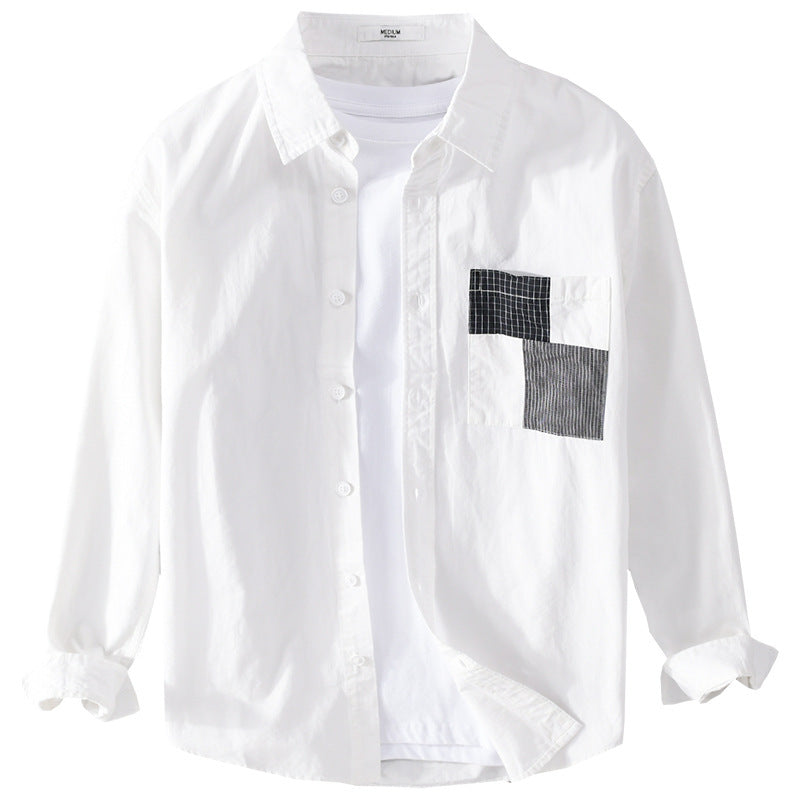 Men's Lightweight Cotton Oversized Shirt with Geometric Chest Patch Pocket Chichicherry