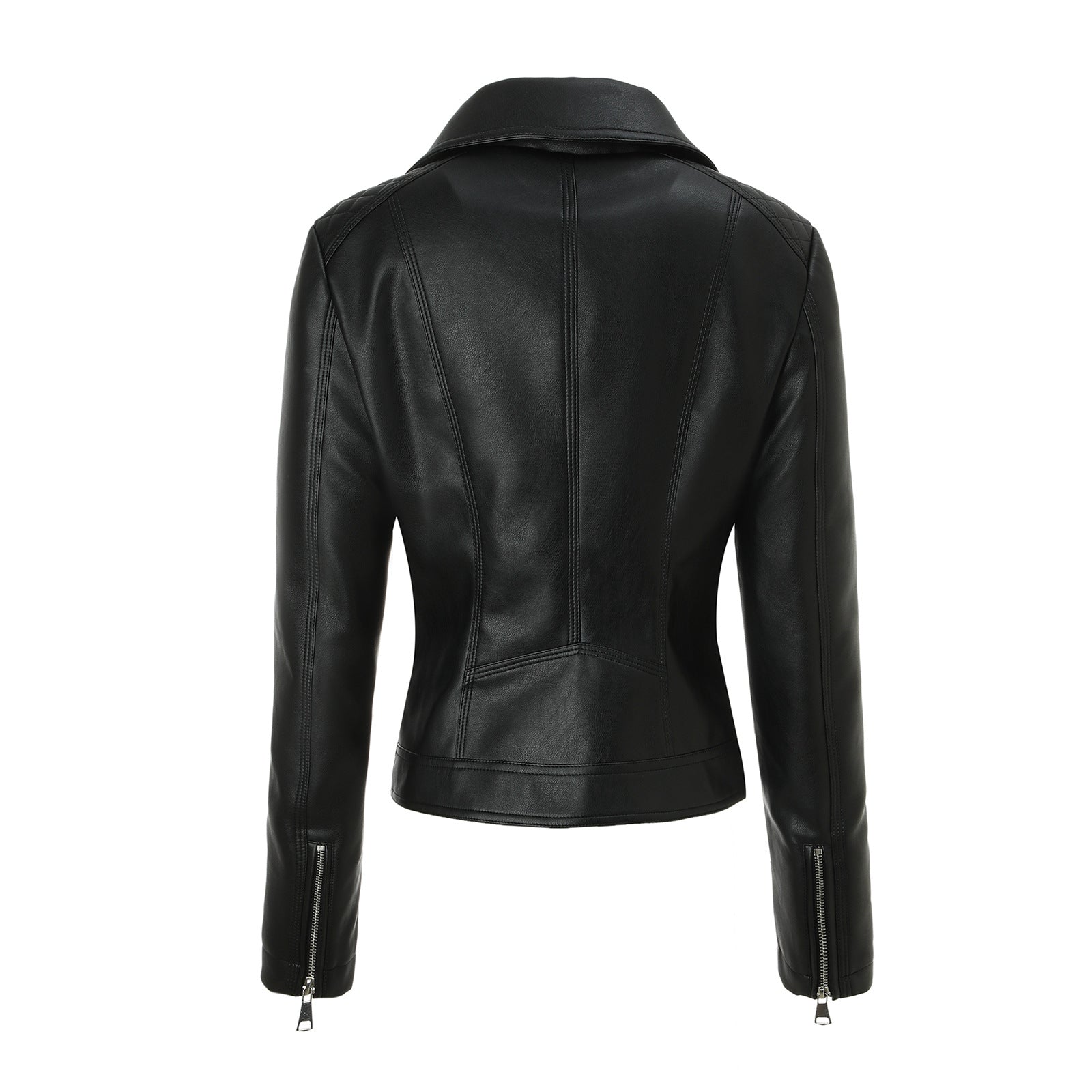 Women Tailored Biker Leather Jacket with Quilted Shoulders Chichicherry