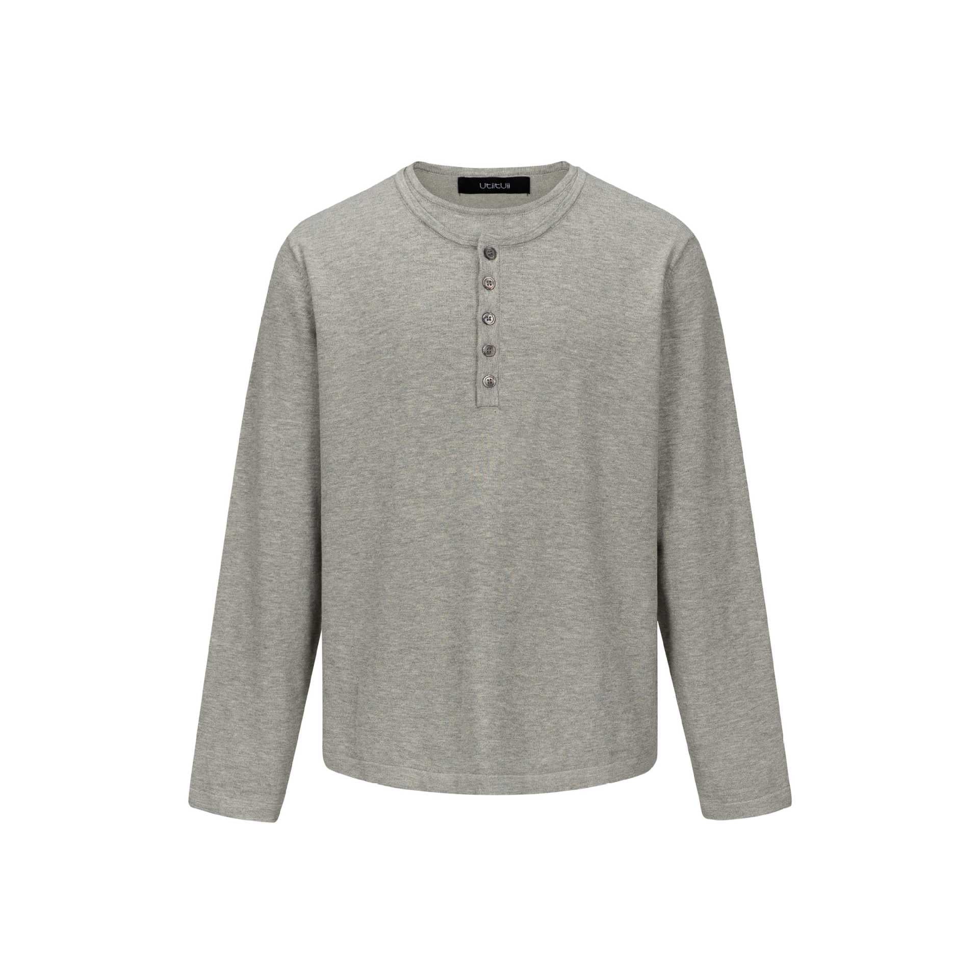 Unisex Minimalist Henley Long Sleeve Shirt made of Thermal Jersey with Button Placket Chichicherry