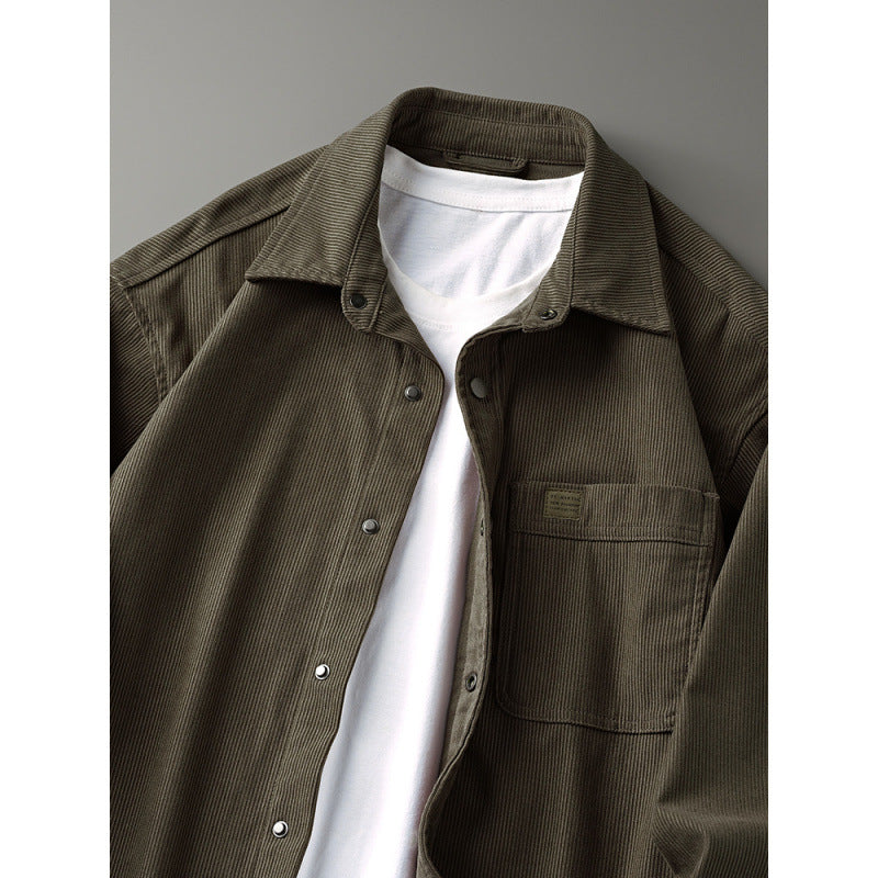 Herren Cord-Overshirt im Worker-Look mit Druckknopfleiste und aufgesetzter Brusttasche Chichicherry