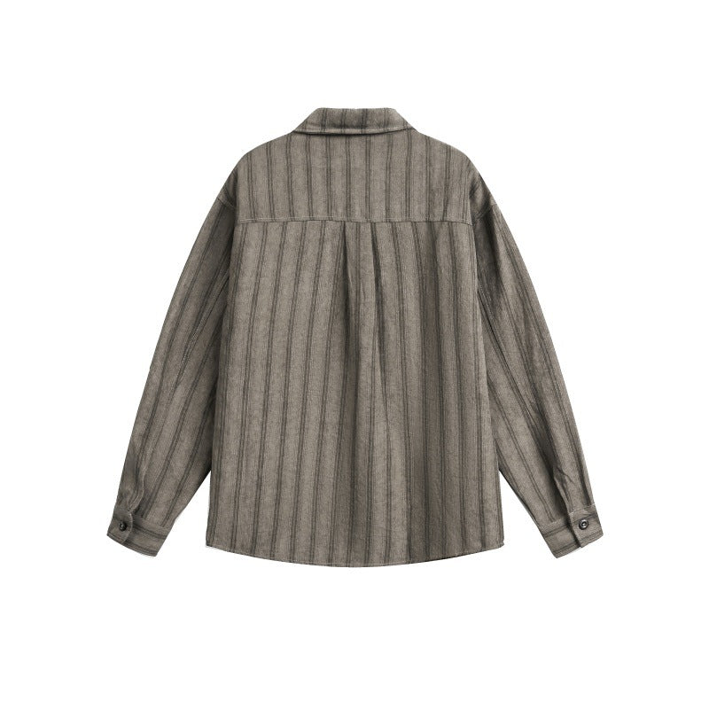 Men's Loose Shirt Jacket with Vertical Pinstripes and Applied Chest Pocket Chichicherry