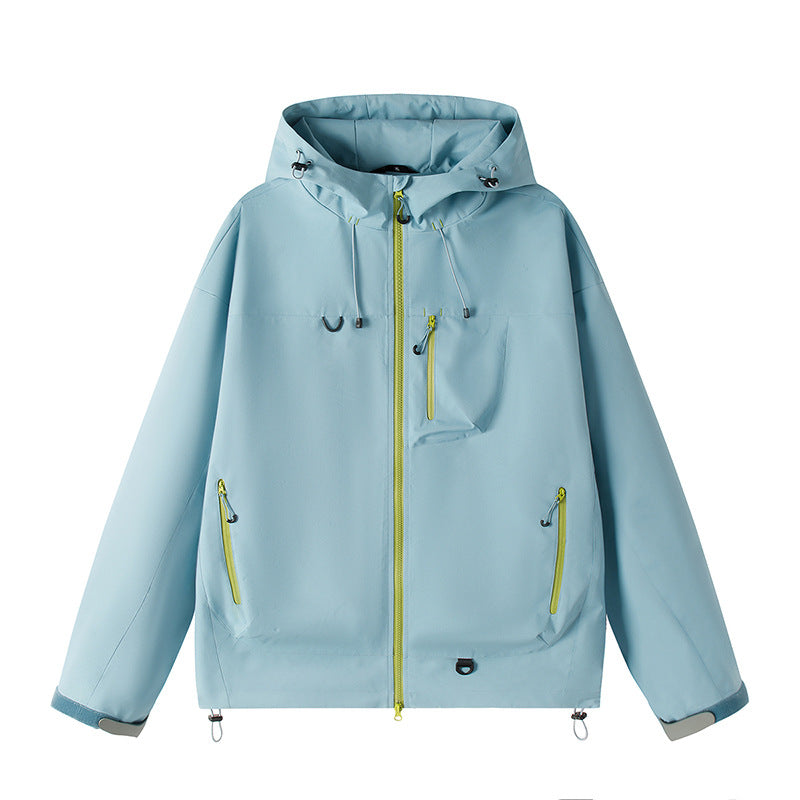 Men's Lightweight Tech Softshell Jacket with Hood, Adjustable Hem and Contrast Zippers Chichicherry