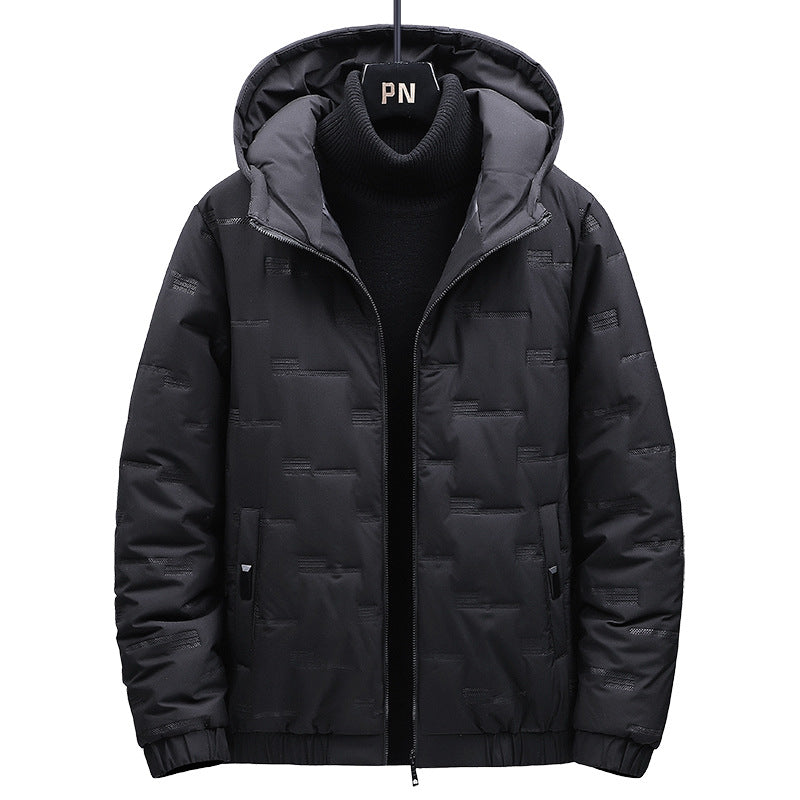 Men's Padded Quilted Jacket with Hood and Geometric Quilting Chichicherry
