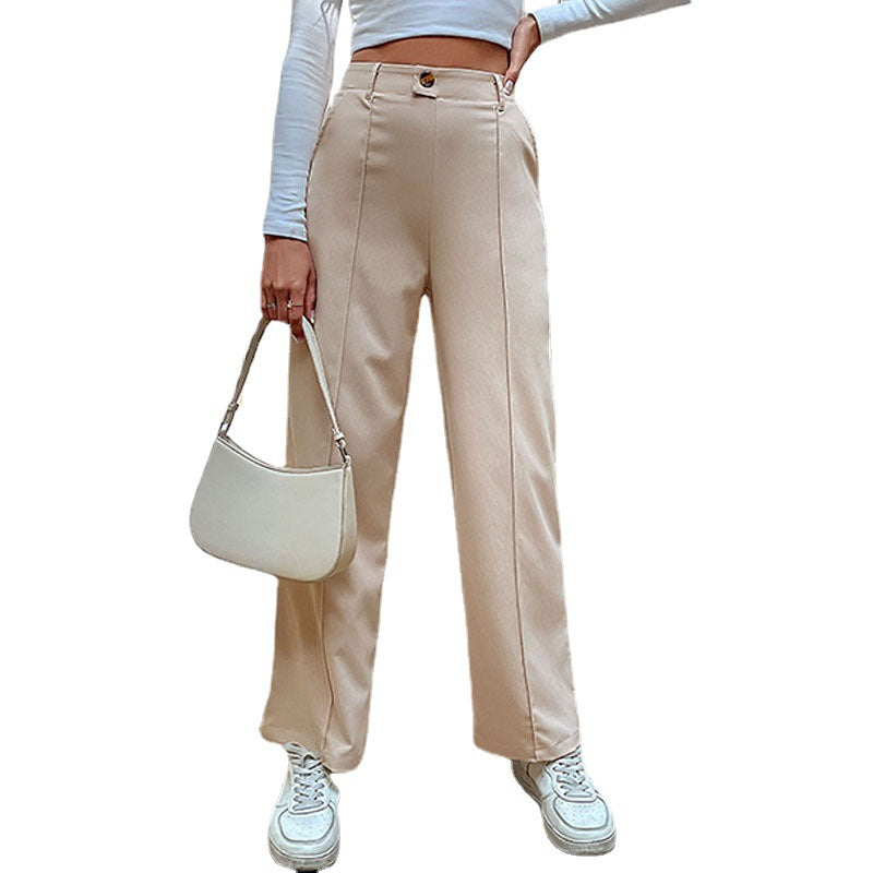 Women High-Waisted Wide-Leg Trousers with Crease and Subtle Suit Look Chichicherry