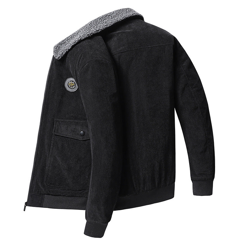 Men's cord bomber jacket with teddy collar, ribbed cuffs, and multifunctional pockets Chichicherry