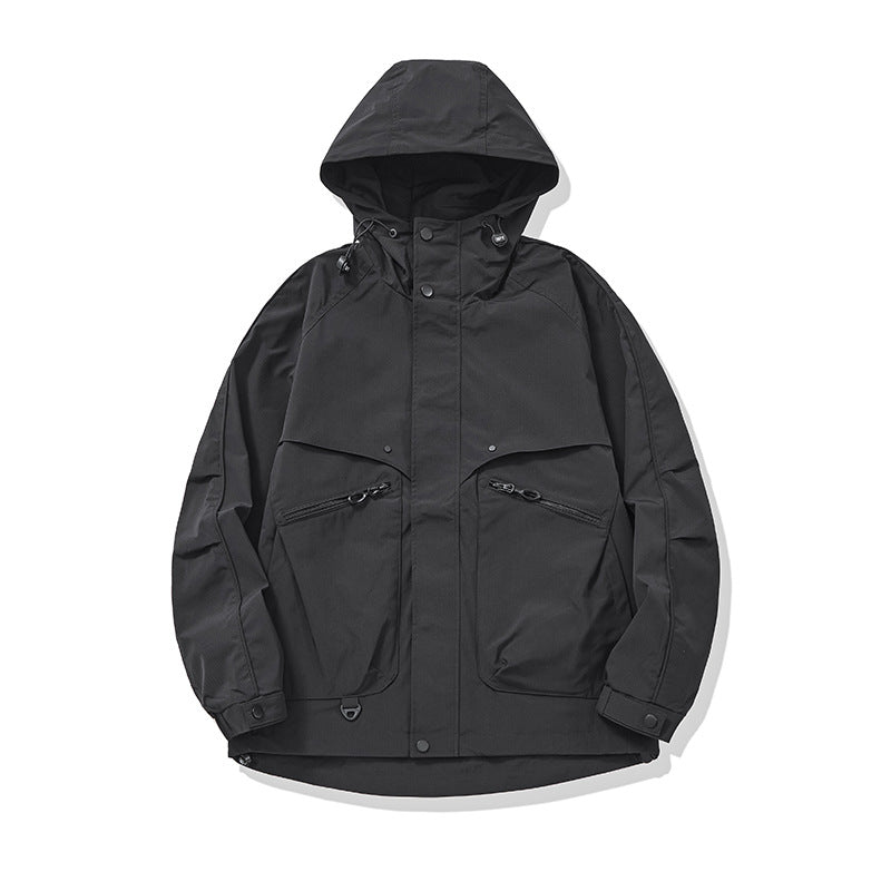 Unisex Technical Utility Field Jacket with Hood and Multiple Zipper Pockets Chichicherry