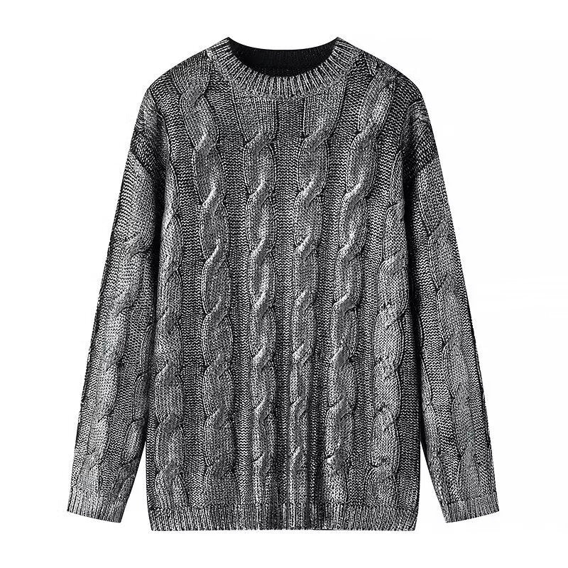 Women's Chunky Knit Cable Knit Sweater with Round Neck and Oversized Cut Chichicherry