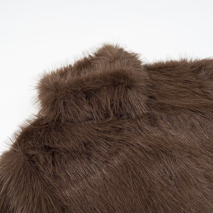 Women's Short Faux Fur Jacket with High Stand Collar and Oversized Silhouette Chichicherry