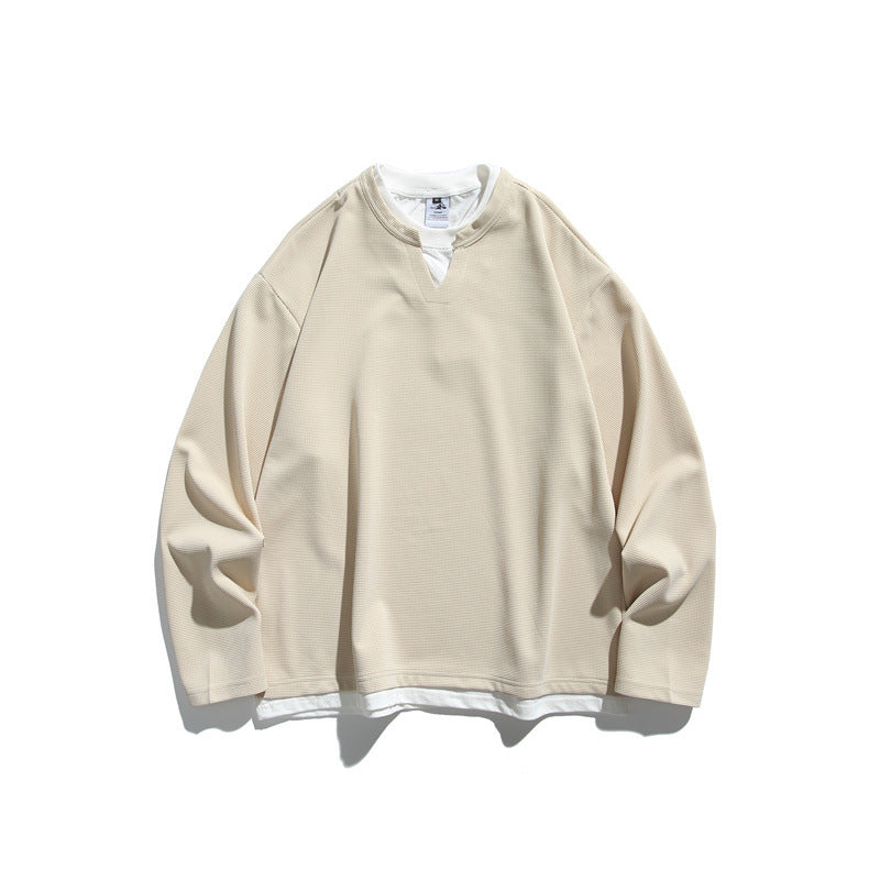 Unisex Oversize Sweatshirt with V Notch and Integrated Layer Look Chichicherry
