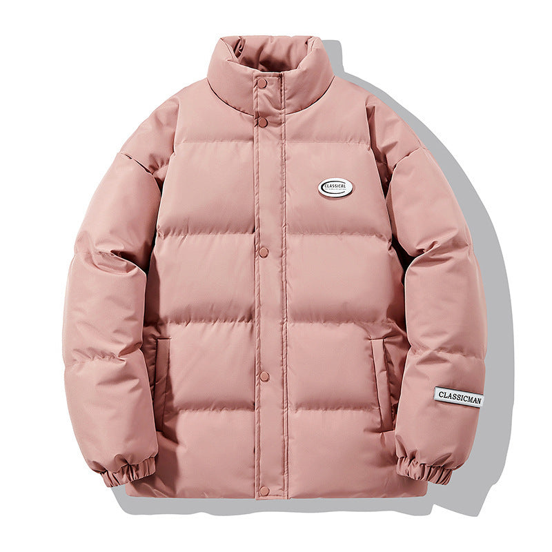 Men's oversized quilted jacket with high stand-up collar and snap button front Chichicherry