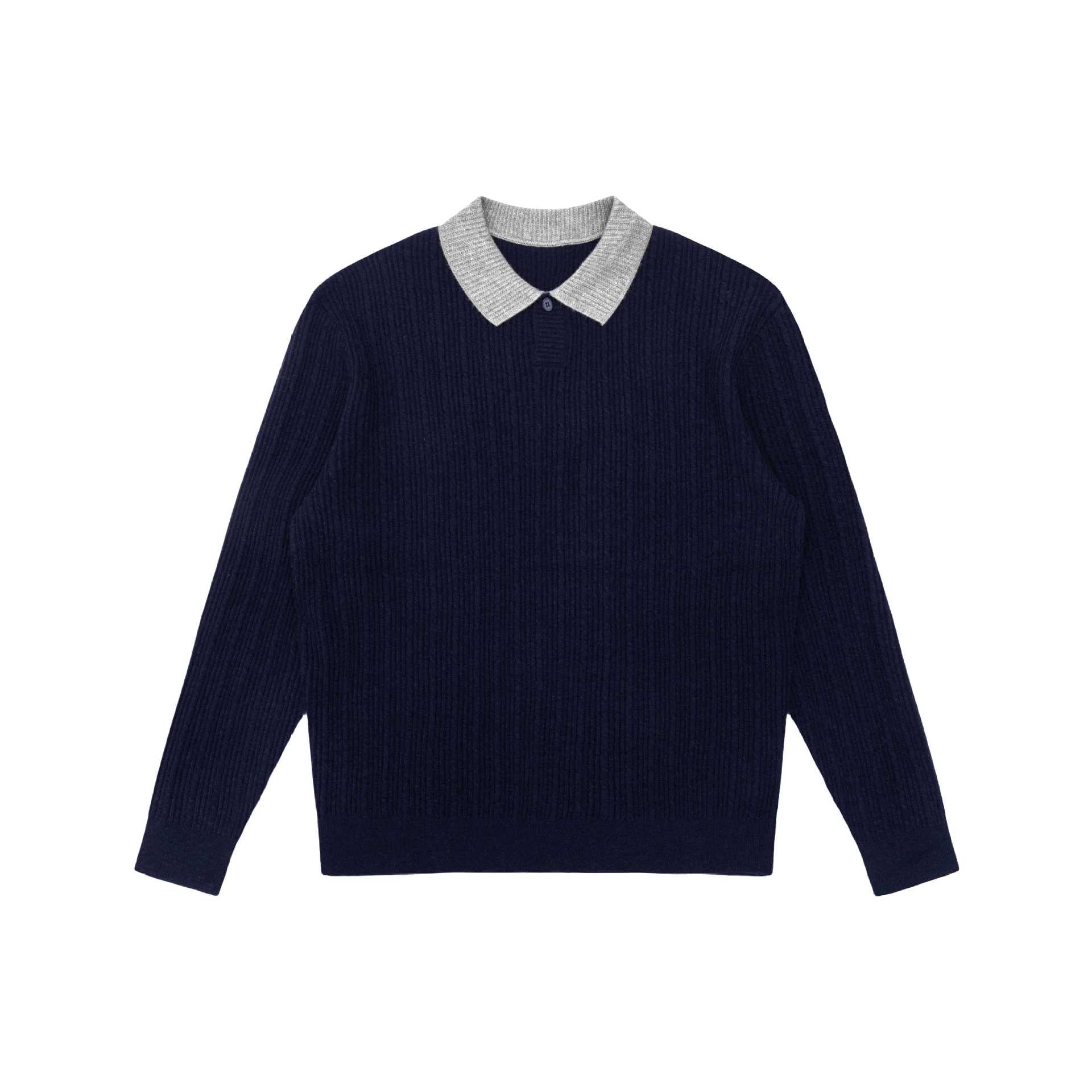 Men's fine-structured ribbed knit polo sweater with contrast collar Chichicherry