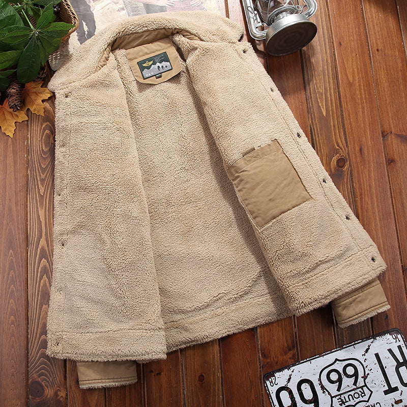 Men's Sherpa-lined canvas trucker jacket with shirt collar and flap pockets Chichicherry