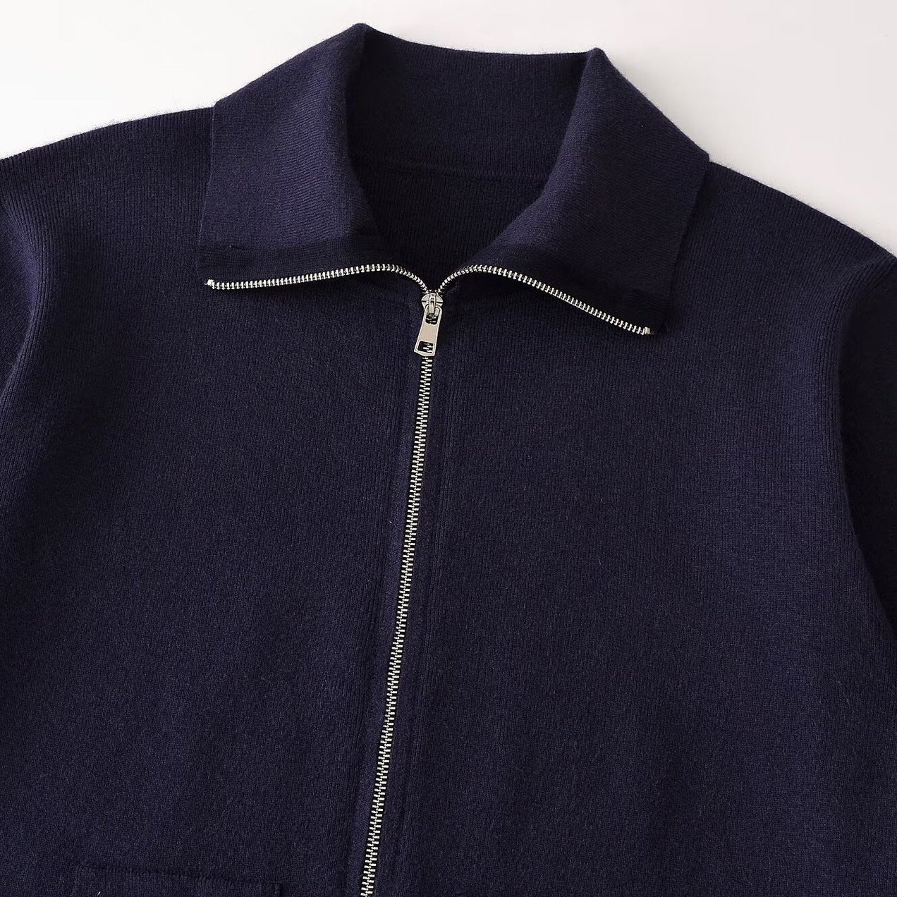Women's Chunky Knit Oversized Zip Jacket with Stand-Up Collar and Patch Pockets Chichicherry
