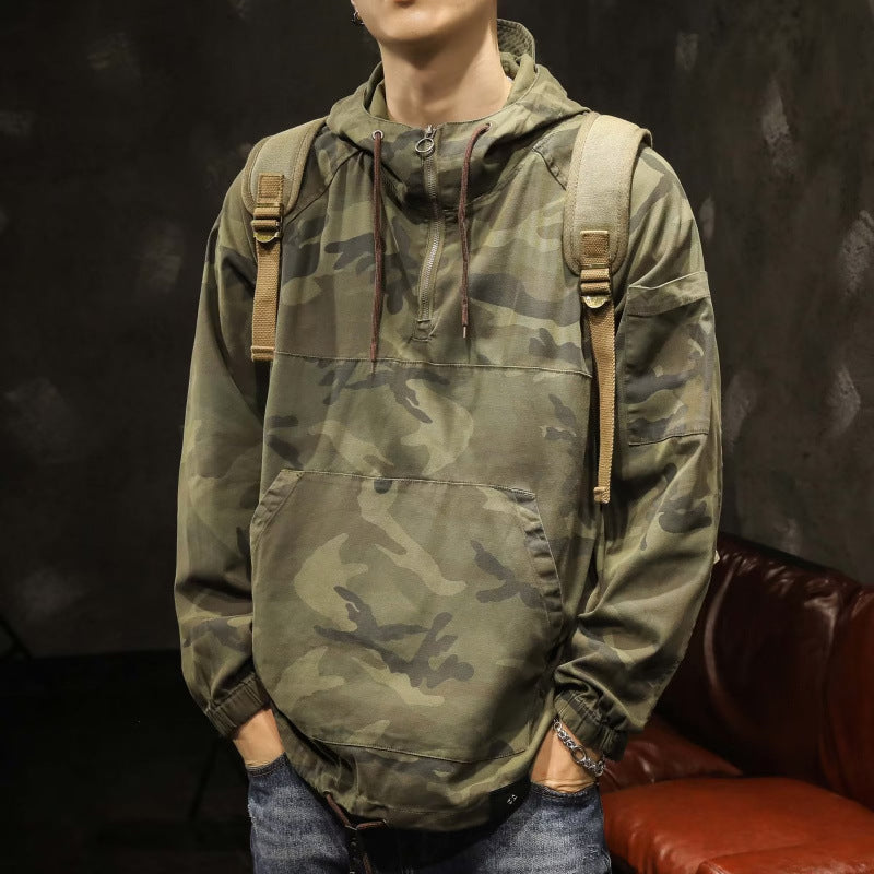 Herren Kapuzen-Anorak mit Halbzip, Kängurutasche und Tunnelzugsaum Chichicherry