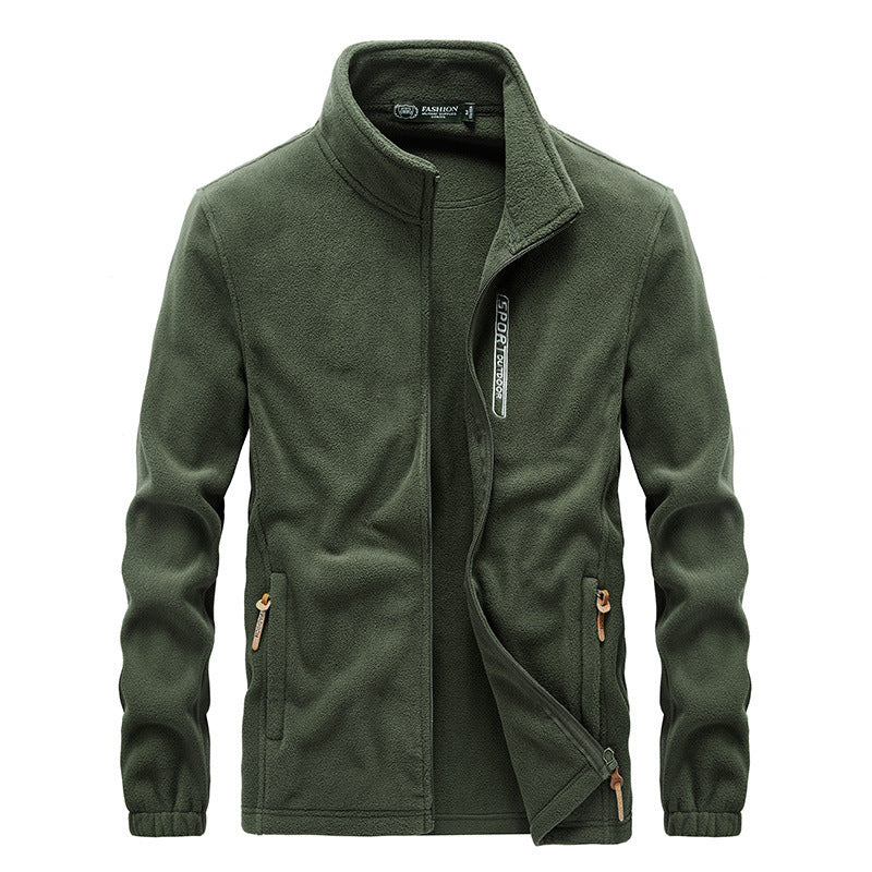 Men's fleece jacket with high collar, zip pockets, and wind flap Chichicherry
