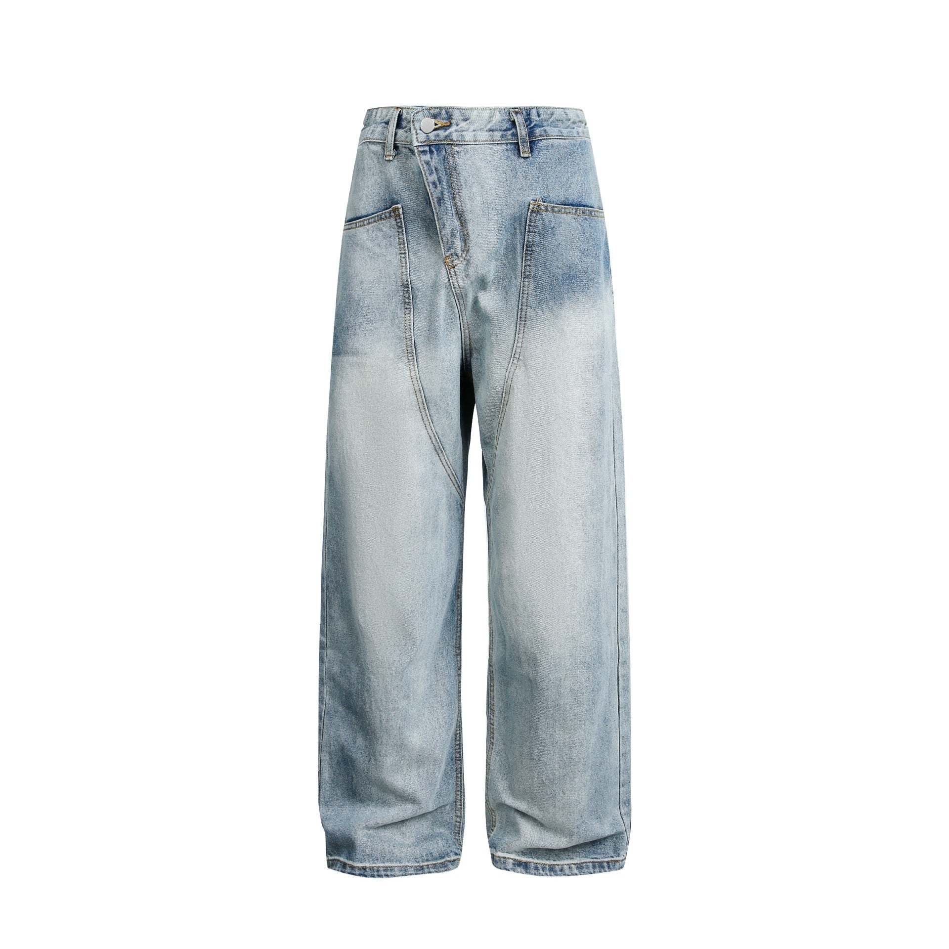Women's Wide High-Waist Jeans in Carpenter Style with Patch Front Pockets Chichicherry