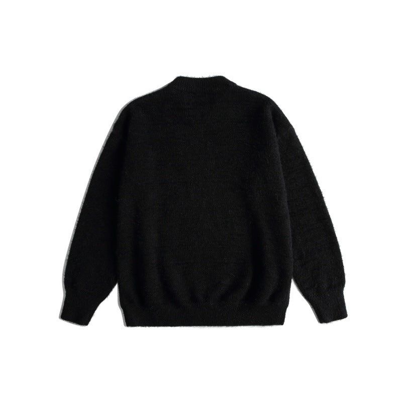 Women's soft sweater with playful cat embroidery and slight standing collar Chichicherry