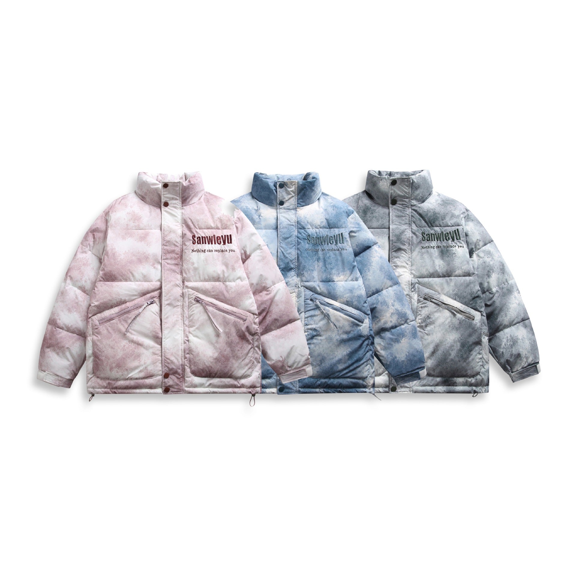 Unisex Short padded blouse jacket in boxy cut with high stand-up collar and diagonal zipper pockets Chichicherry