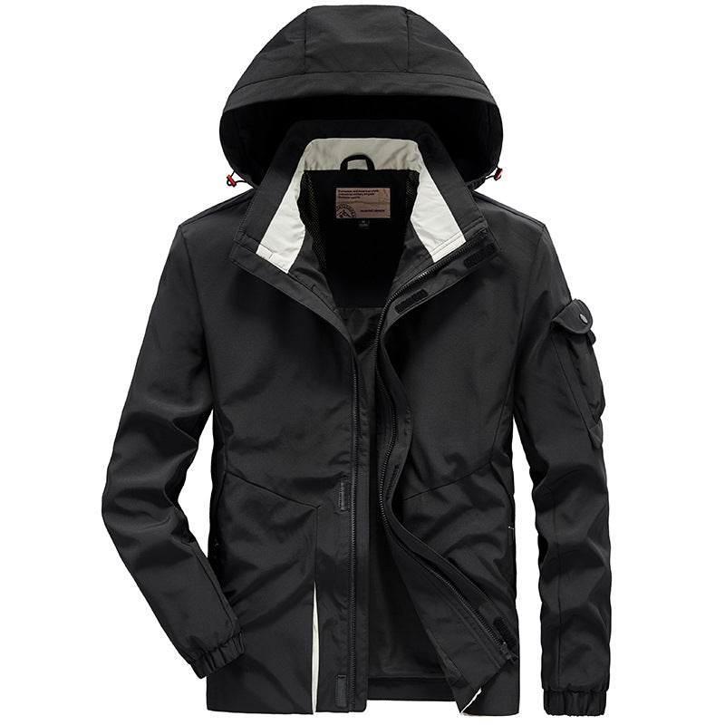 Men's Lightweight Multi-Functional Outdoor Wind Jacket with Hood and Sleeve Pocket Chichicherry