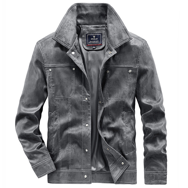 Men's suede trucker jacket with snap buttons and contrast stitching Chichicherry