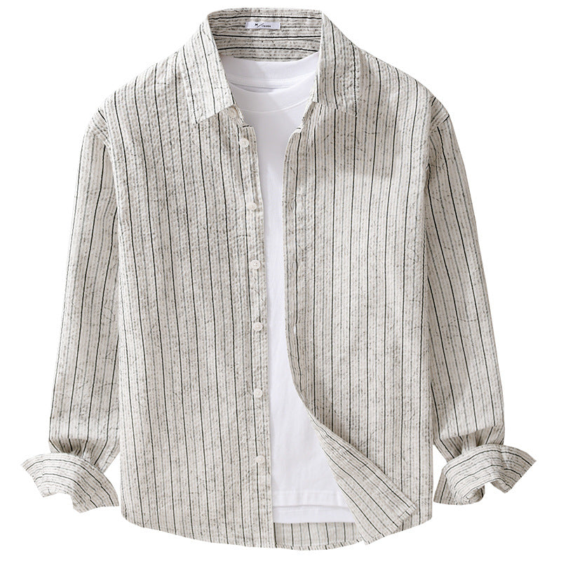 Men's Lightweight Long Sleeve Shirt with Fine Pinstripe Pattern and Relaxed Fit Chichicherry