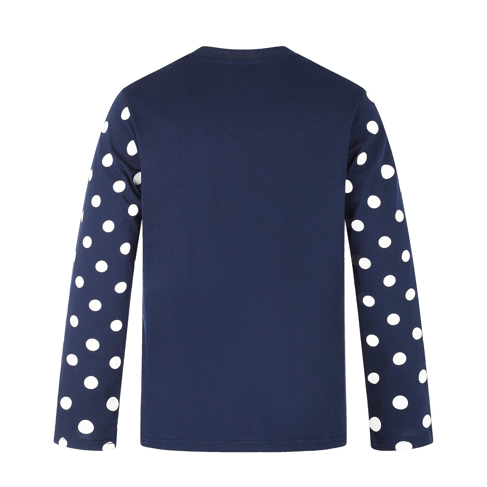 Ladies Long Sleeve Statement Shirt with Polka Dot Sleeves and Number Print Chichicherry