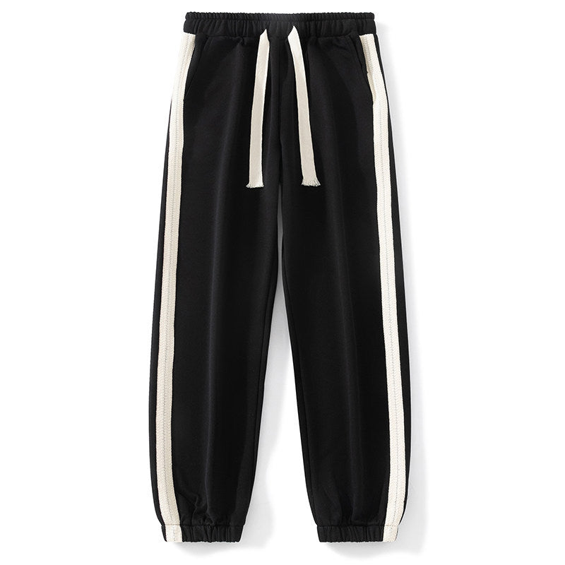 Men's Relaxed Jogging Pants with Side Seam Contrast Stripes, Elastic Waistband & Drawstring Chichicherry