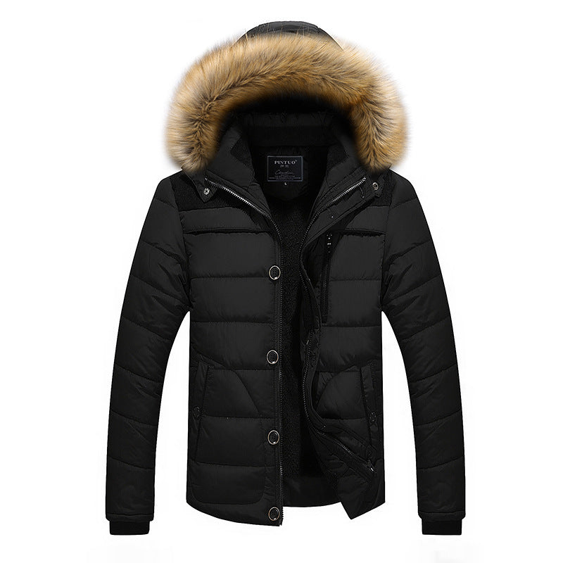Men's insulated quilted parka with removable hood trim and windproof front Chichicherry