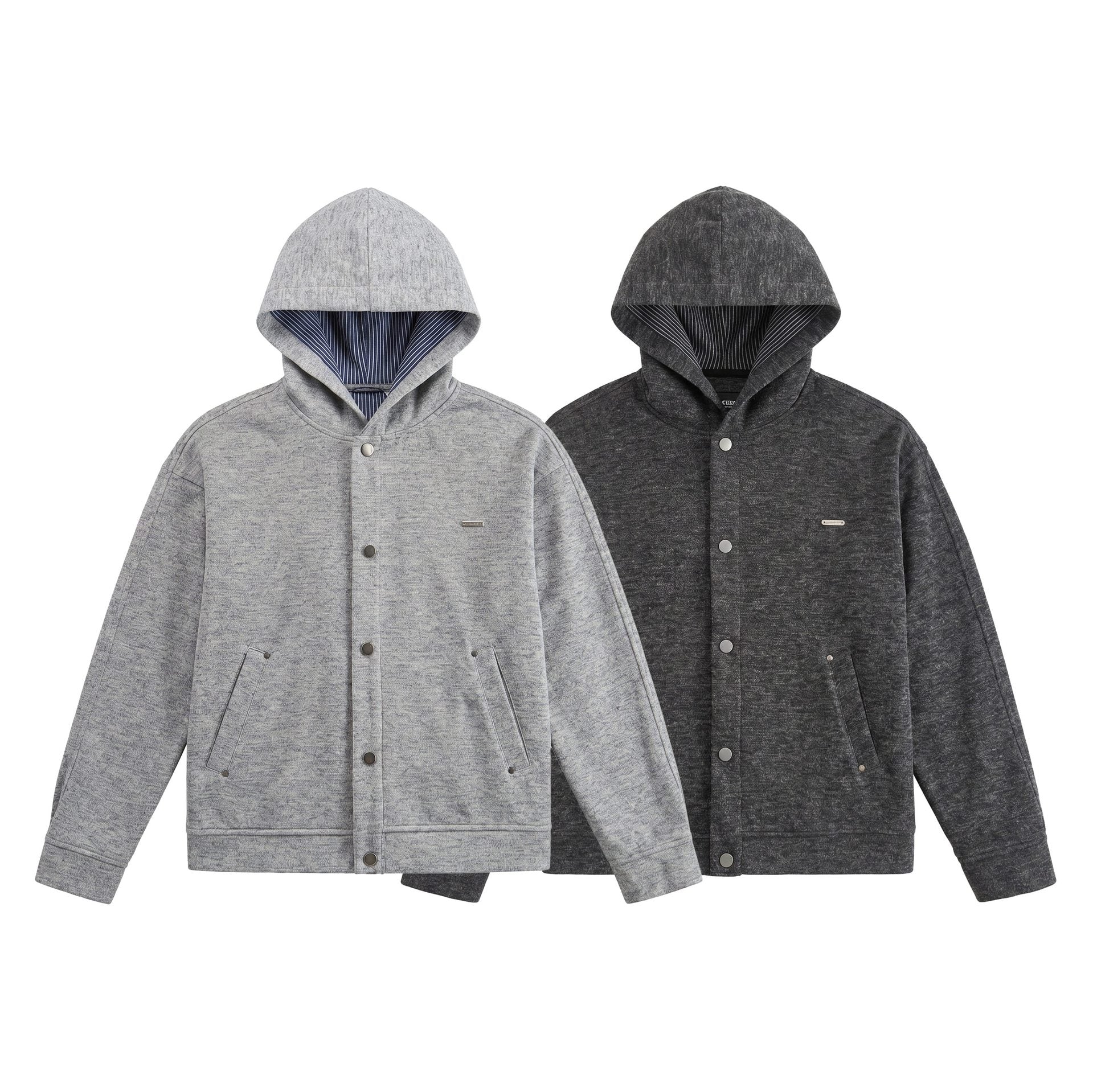 Unisex Short Cut Boxy Hoodie Jacket made of Sweat with Snap Placket and Side Pockets Chichicherry