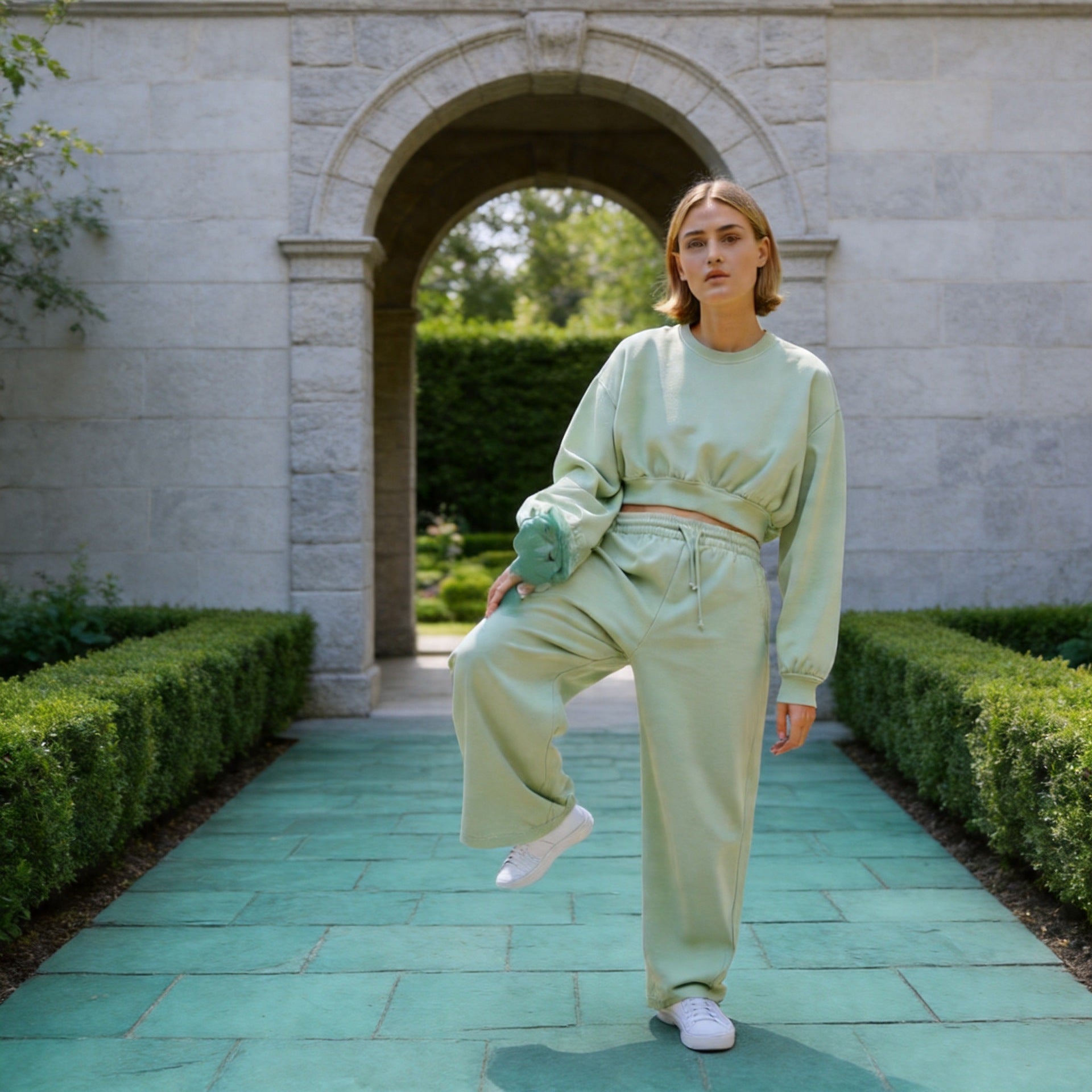 Women's Short Oversized Sweatshirt with Gathered Hem and Balloon Sleeves Chichicherry