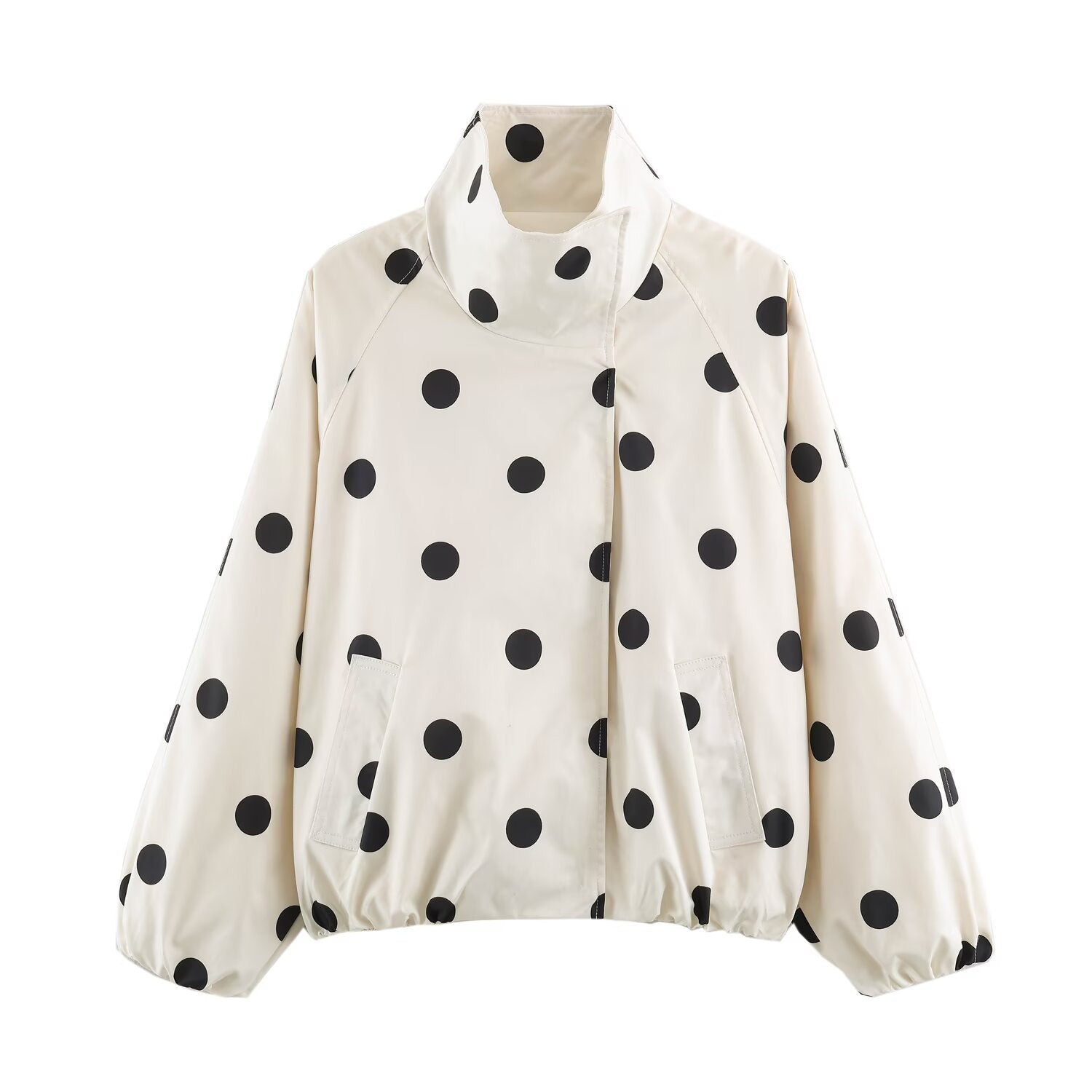 Women's lightweight dotted rain jacket in oversized cropped cut with high funnel collar Chichicherry