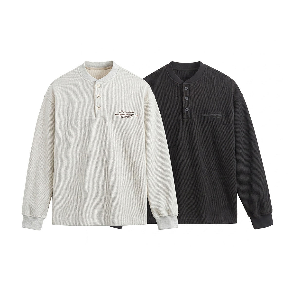 Unisex Loose-fitting Henley sweatshirt with waffle texture and ribbed cuffs Chichicherry