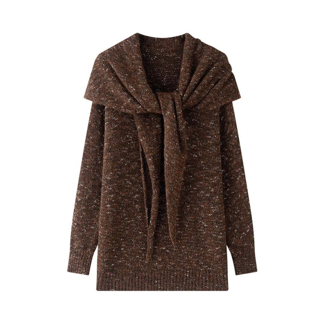 Women's oversized pullover made of fleck yarn with wide waterfall collar Chichicherry